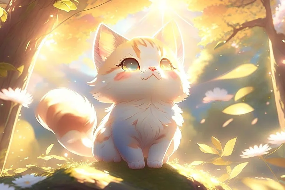 cute anime chibi cat in magnolia forest in sunshine Weight:1 heavenly sunshine beams divine bright soft focus holy in the clouds Weight:0.9