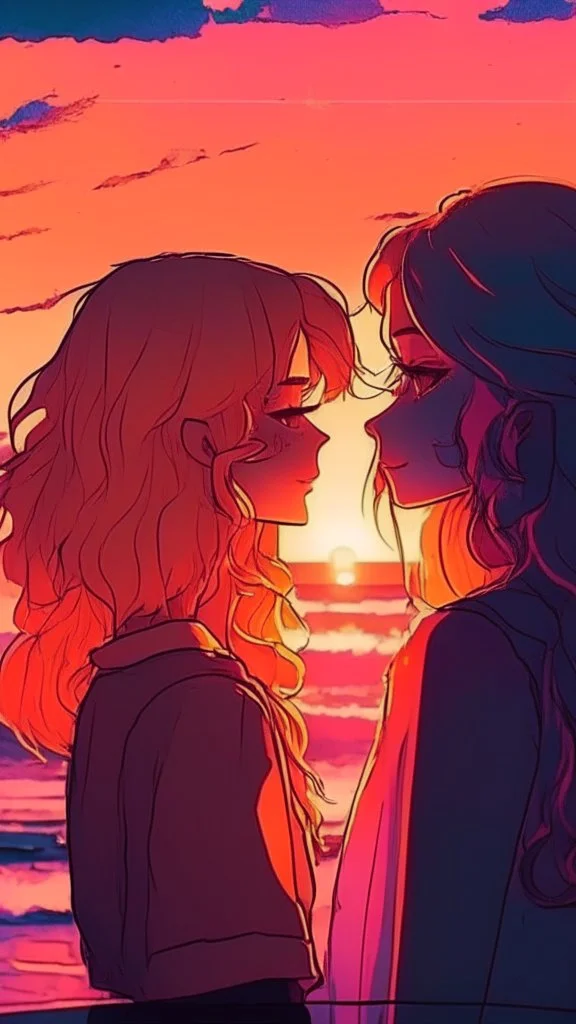 sunset, lofi colors, lofi vibes, cool colors, 2 girl