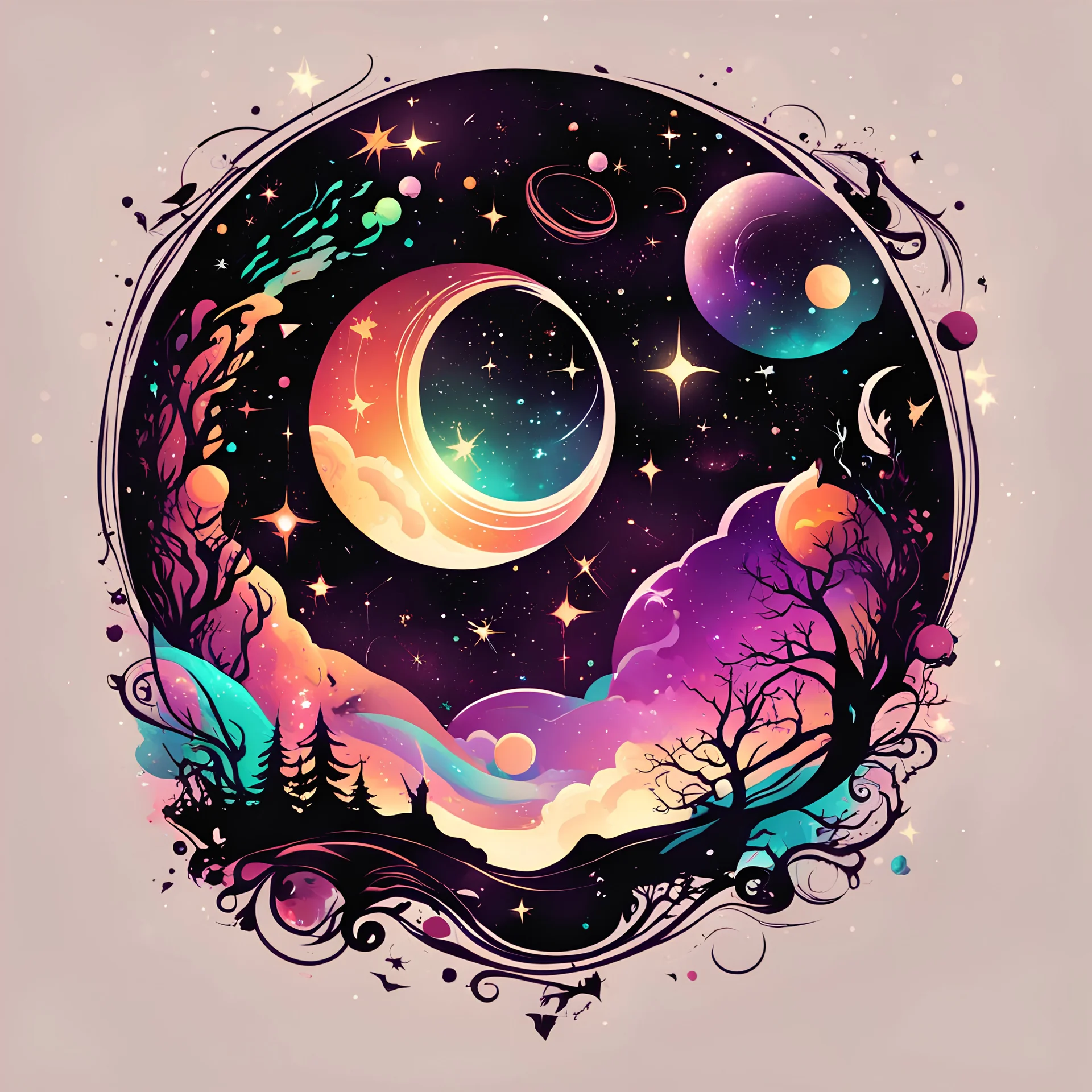 Galaxies, vector, tshirt design, fantasy, beautiful