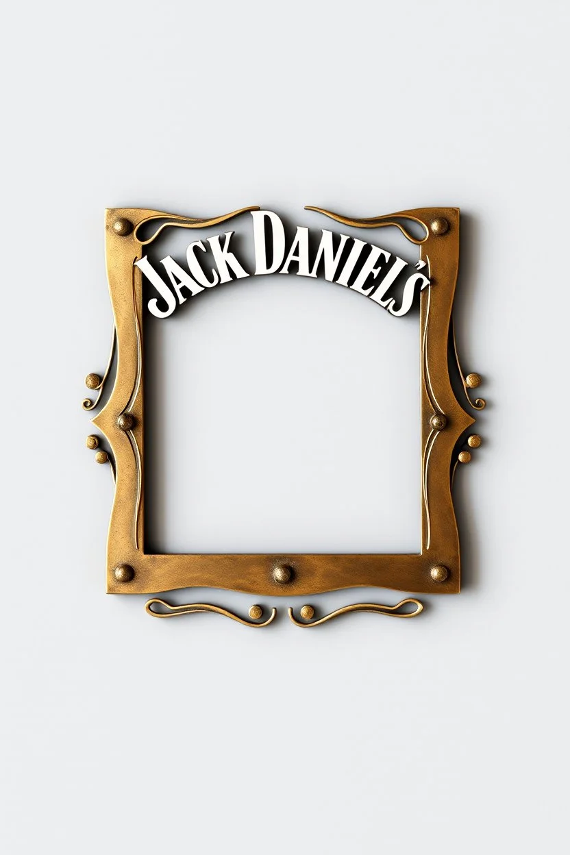 a Jack Daniels style graphic framing design, made of brass