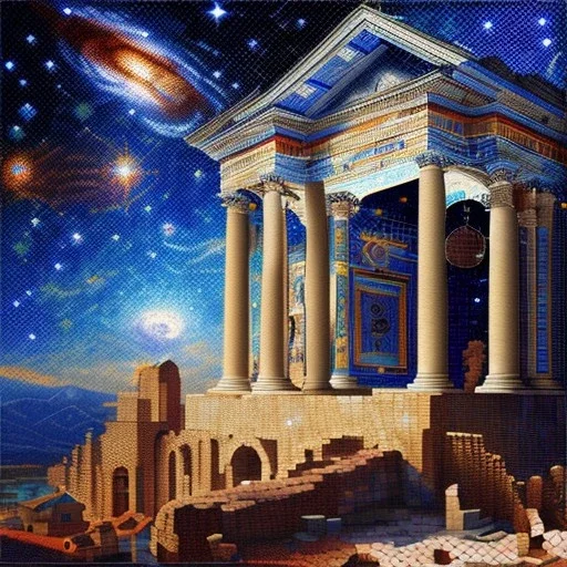 mosaic, stars on blue sky, roman art