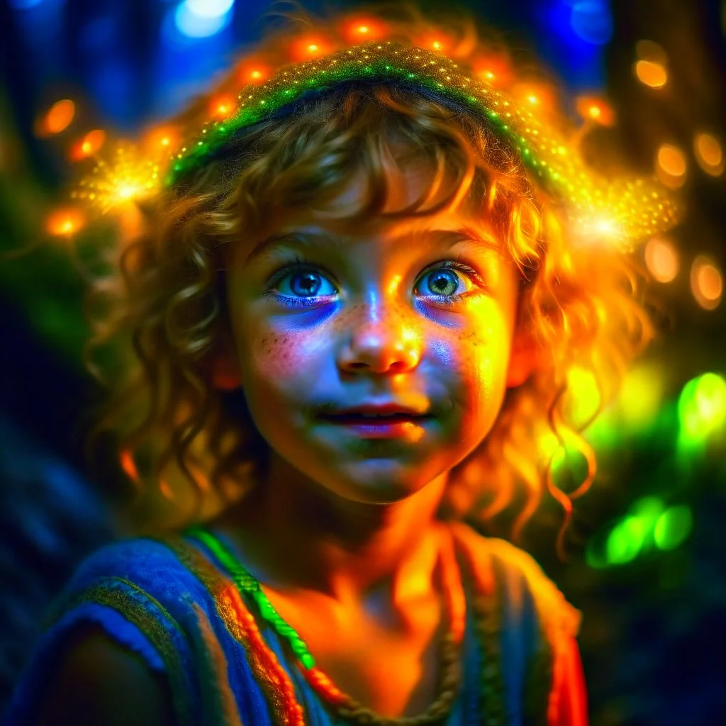 portrait of the cutest hippie pixie in the underground grove glowing light, in the style of dali, 8k, down-light, soft light, depth of field, photo realism, trending on art station, high detail, smoke and fog