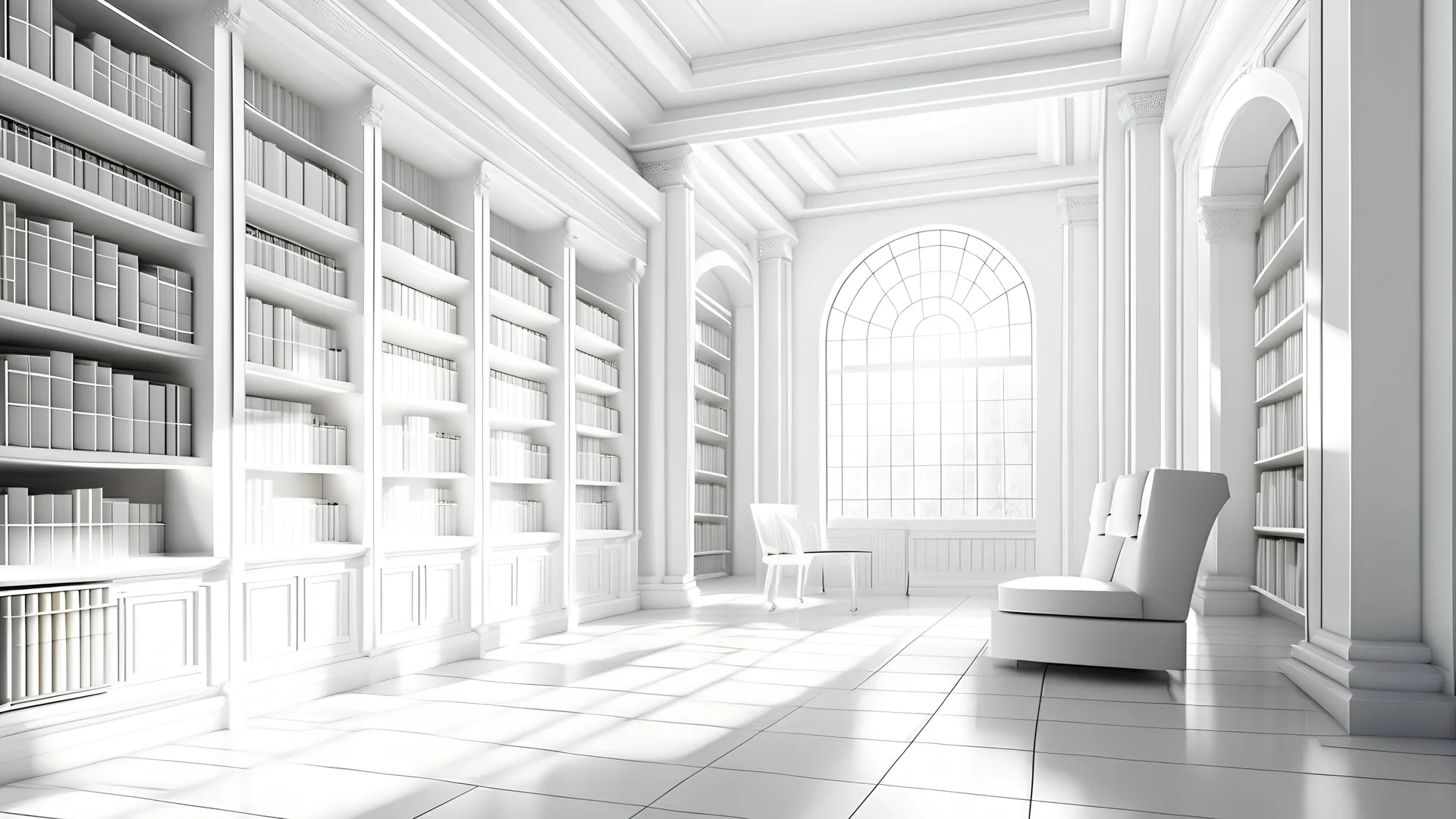 New white library interior with sunlight. Decor and desing concept. 3D Rendering