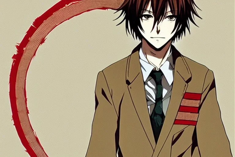 Detailed pretty anime boy, brown hair with blonde strips, keep head in frame, headshot, glaring, brown eyes, covered in bandages, looking serious, illustration, digital painting, only one character, color scheme red, wearing many bandages, Osamu Dazai inspired, anime inspired, manga, dazai, red hair, Chuuya, pretty, scruffy, angry, brooding, manga inspired, small nose, long lower eyelashes, handsome, one character, headshot, glaring, cute, wearing a bandage on neck, small nose, scruffy hair