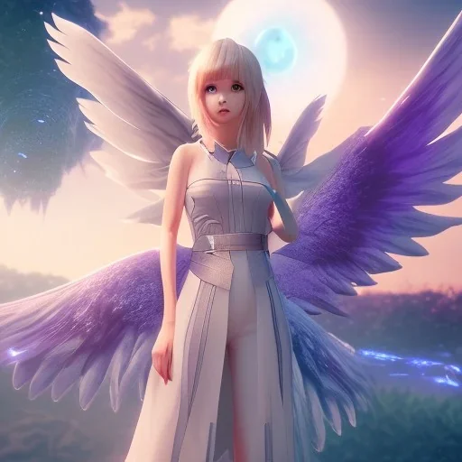 Anime, female alien flying over dystopia,perfect face, cool face, ultra detail, unreal engine 5, cinema4d, dusk light, studio lighting --ar 1:1 --v 4, angelic wings,jellyfish