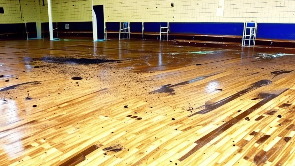 lady dirties wood floor in public fitness gym