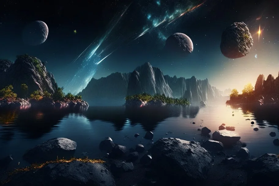 asteroids belt, epic, cosmos, persons, big epic lake, planet, vegetation, hd