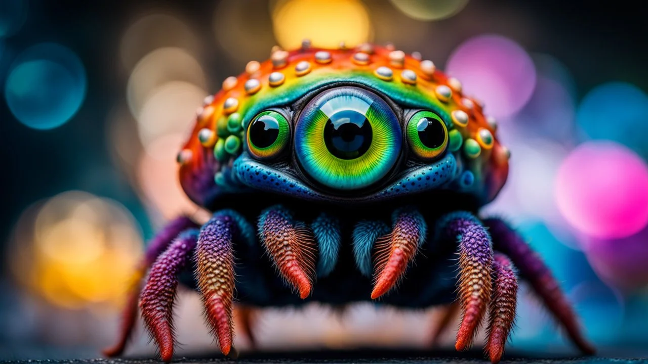 A middle size, jelly-like big eyes-on-stalks, fatt body colorful pastel patterned skin alien creature tanding a floor, full body, high detailed, high textured, sharp focus, deep colors, Professional photography, bokeh, natural lighting, canon lens, shot on dslr 64 megapixels , blur background with neon light, office