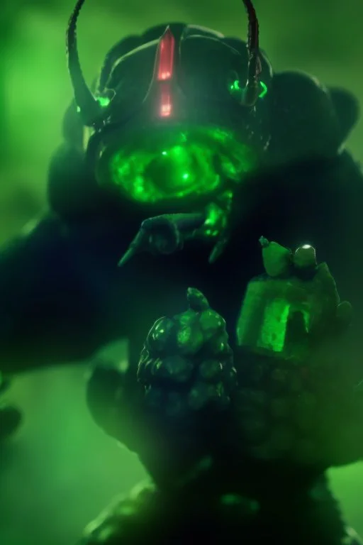 mutated green stone golem with a red tumor