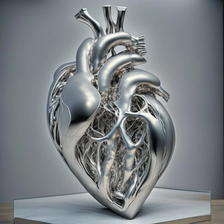 stainless steel sculpture of human flesh-like heart formed by human bodies