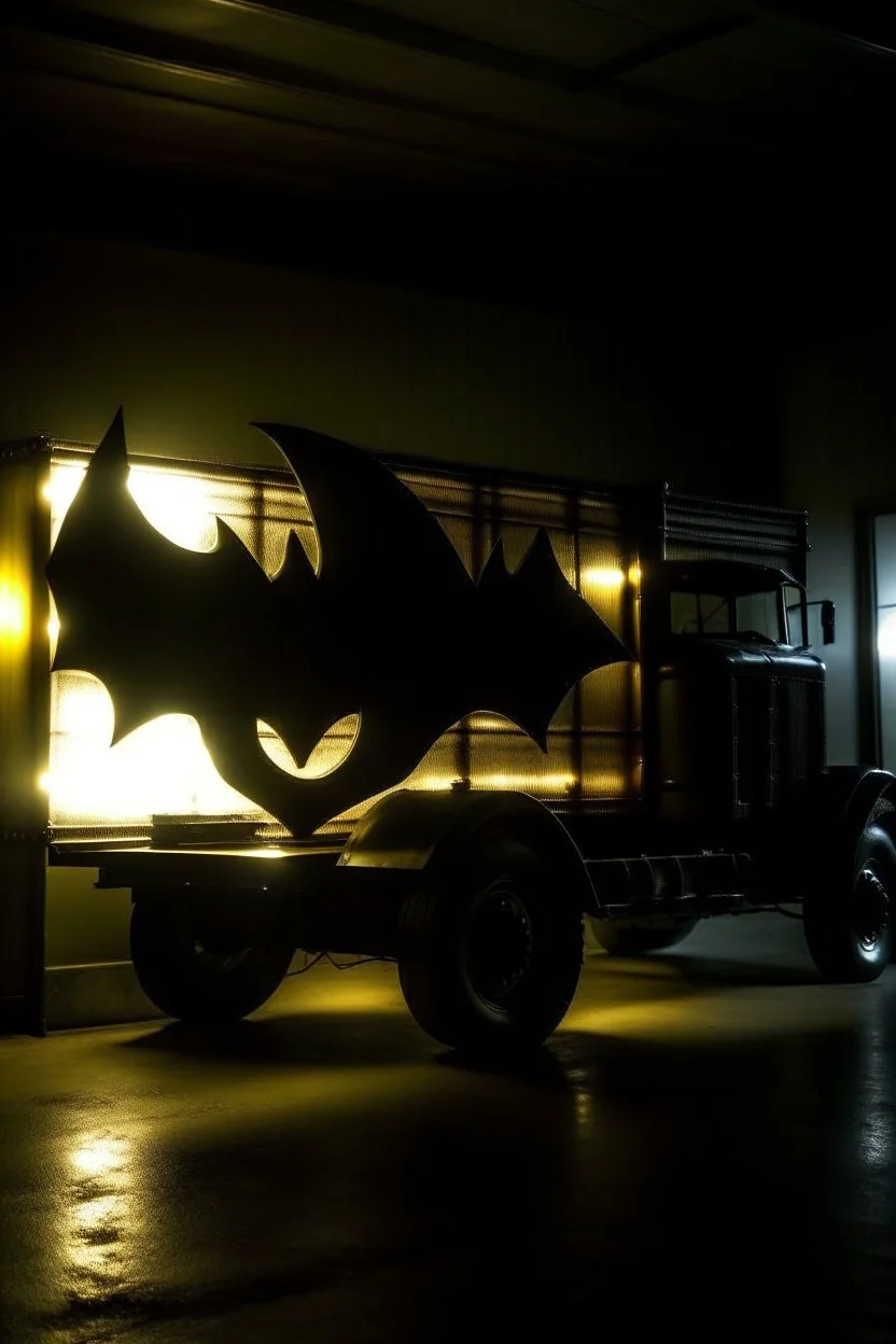 light sign with the shape of a truck like a batman films