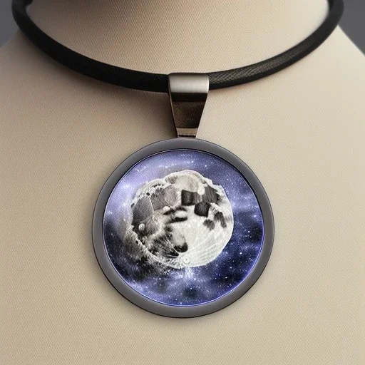 necklace with a simple, elegant design featuring a single, shimmering polyester in moon pendant