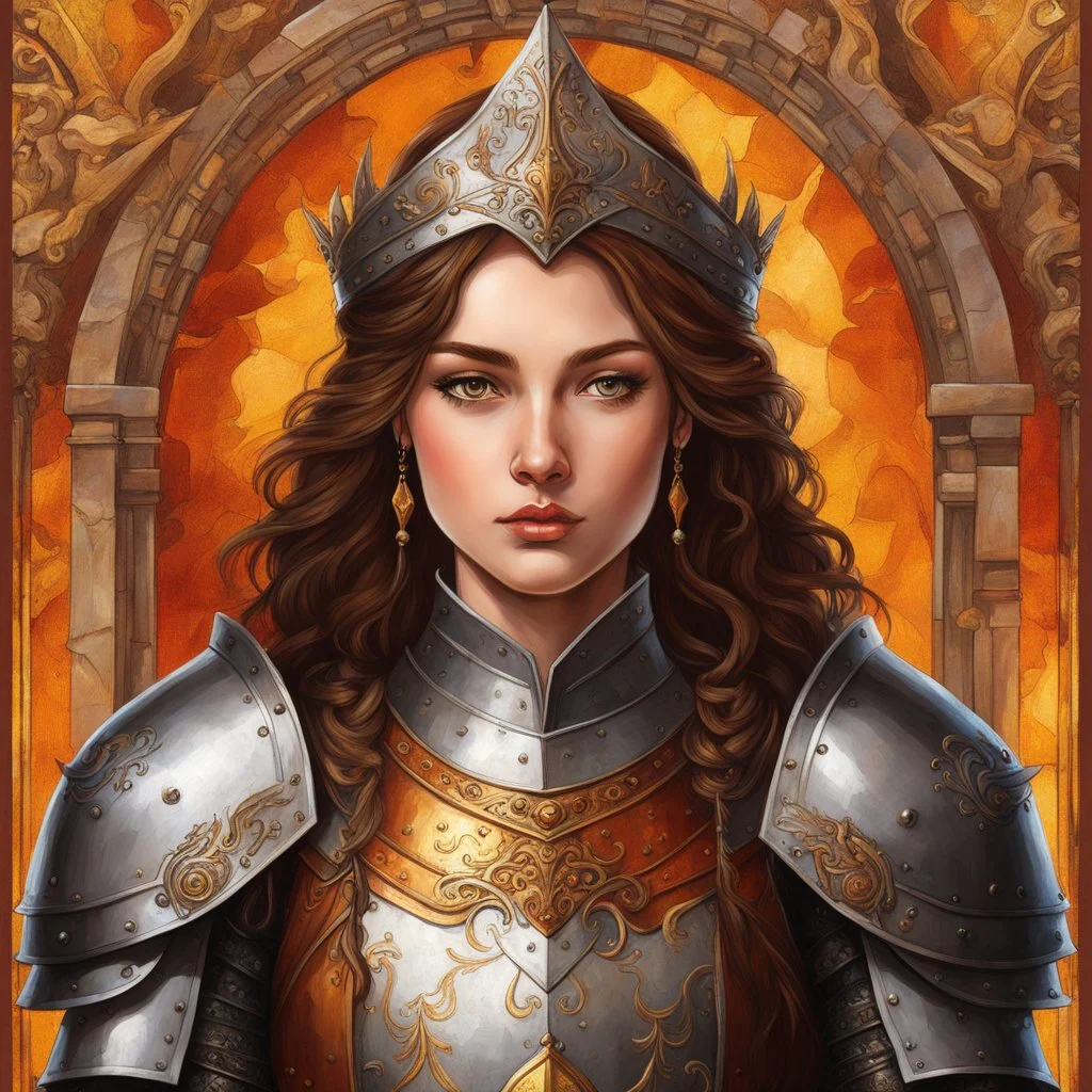 this “AI Medieval Heroine Portrait” captures a knight’s stoic resolve beneath a tattered amber standard. Designed to evoke noble valor and ancestral legacy, it has a detailed ornate armor, warm hues, and dynamic composition.