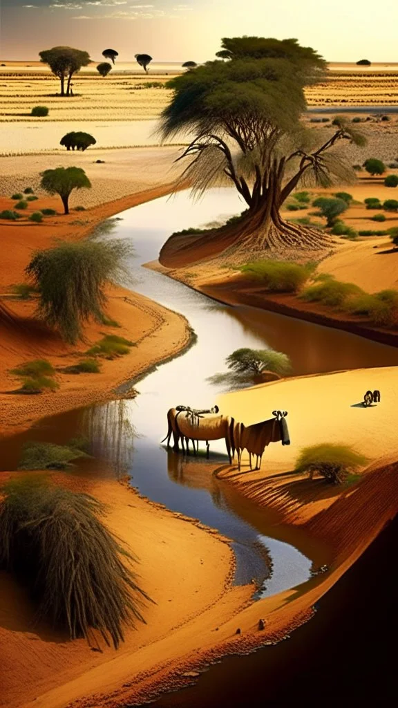 Africa, farming, river and desert