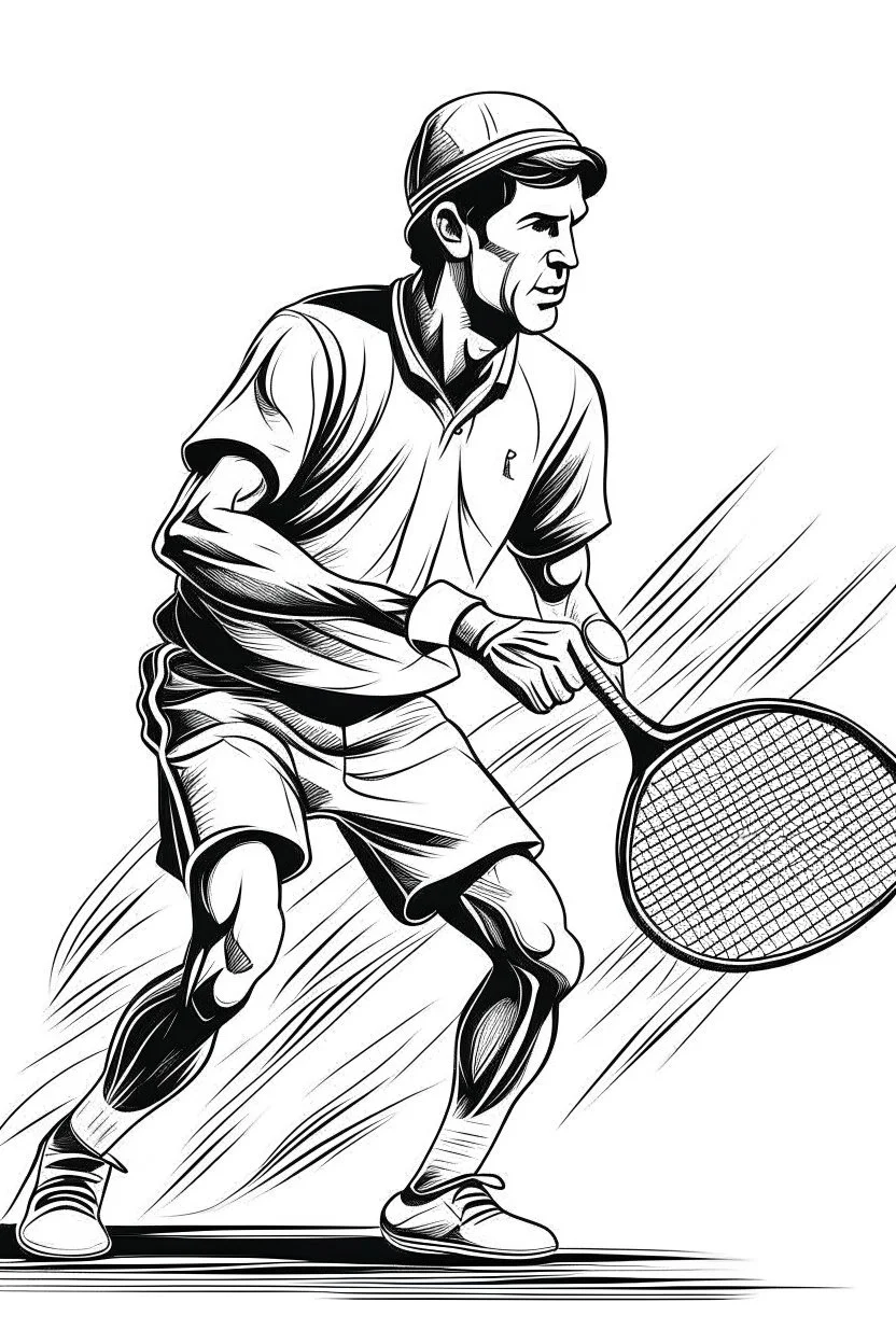 A black and white image of a classic tennis player performing a backhand swing on a grass court. Style: Vintage Photography, Mood: Timeless and Skillful, Lighting: Sunlight with soft shadows, T-shirt design graphic, vector, contour, white background.