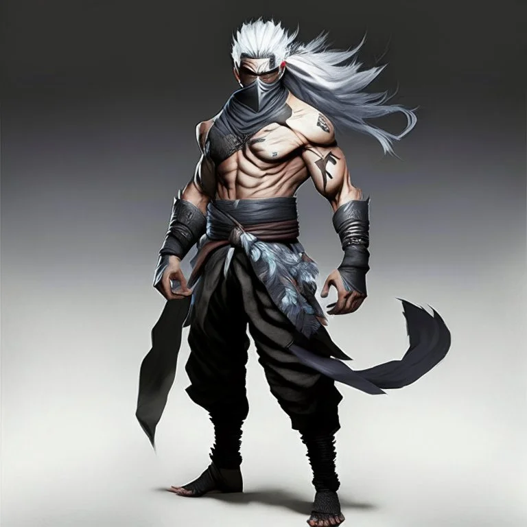 Full-body, Grey Hair Male ['Adult', 'Anti-Gravity Hair', 'Beastmaster', 'Exotic Eyes', 'Gloves', 'Headband', 'Masks', 'Ninja