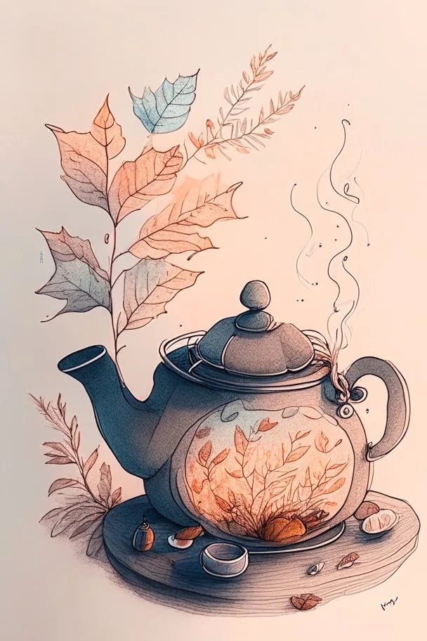 Cozy vibes drawing art tea pot