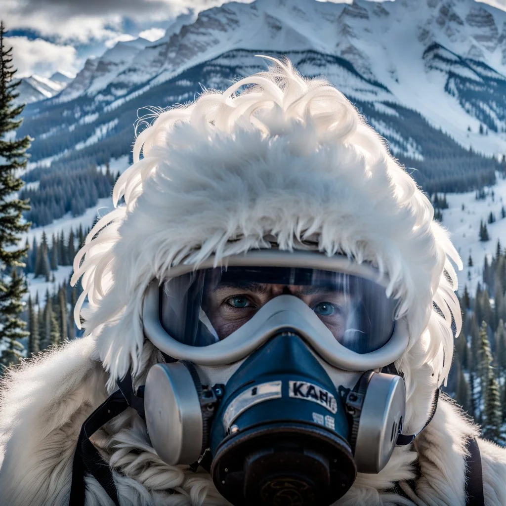 Yeti in an elastomeric respirator, Kananaskis Country