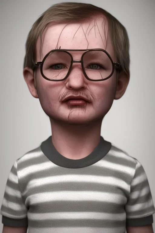 Dahmer toddler, full body, angry, bokeh, hyper realistic