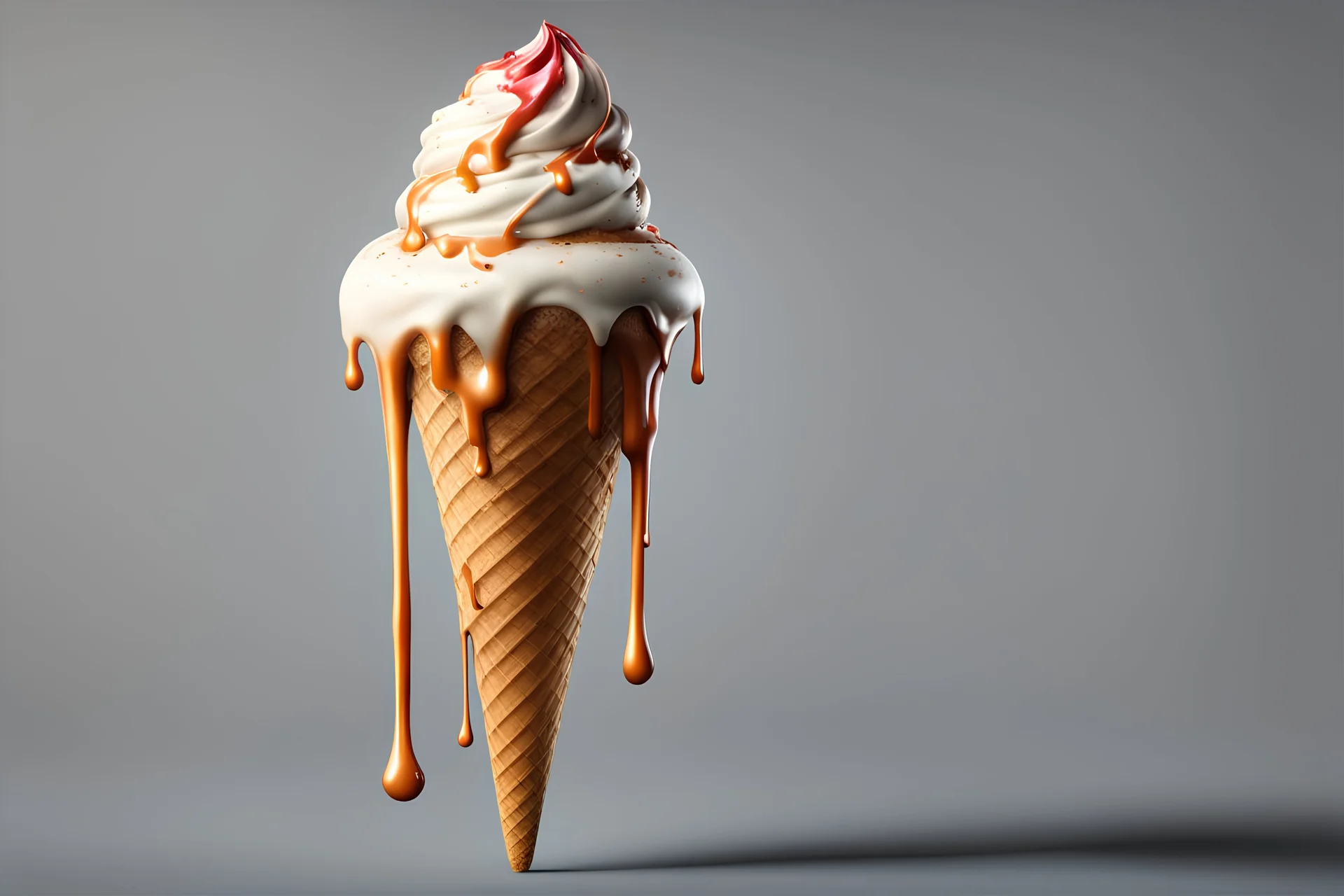 hyper realistic dripping ice cream cone