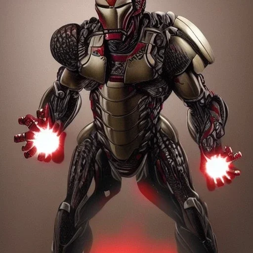 hybrid of Iron Man and Godzilla and xenomorph