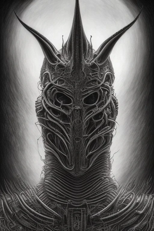 sauron on hors by h r Giger, Tim burton, junji ito, dystopian surrealism, dark horror fantasy, hdr, artstation intricate details, demonic, dark art, dark noir, neoclassical gothic horror