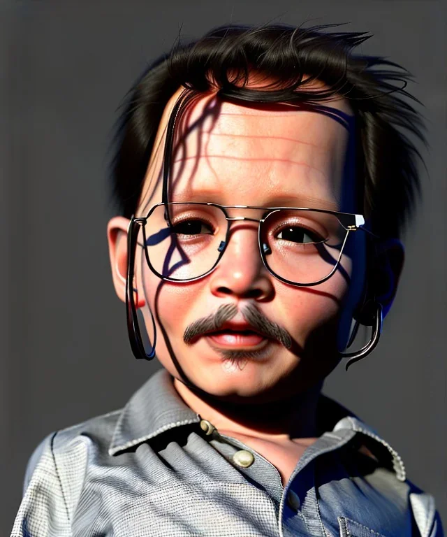 Johnny Depp toddler, full body, shoe, car, soft, dramatic lighting, hyper realistic