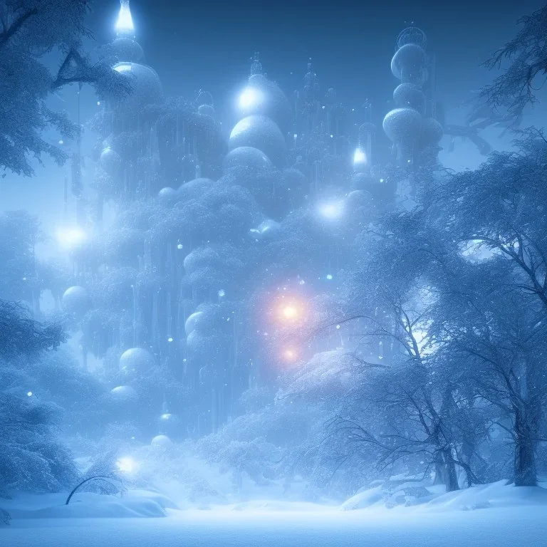 winter landscape, bells, ice, dreamy, science fiction