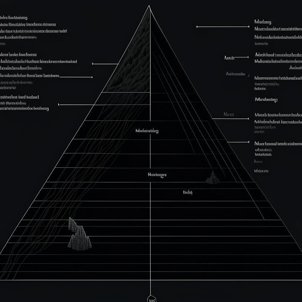 draft diagram in fantastical psychology, dark negative space, minimalism, Maslows hierarchy of fear, psychological necromancy