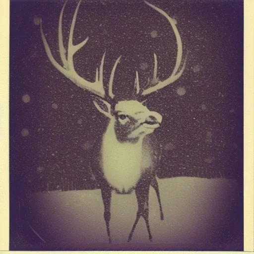 cryptid stag cryptid in the snow polaroid vintage style realistic