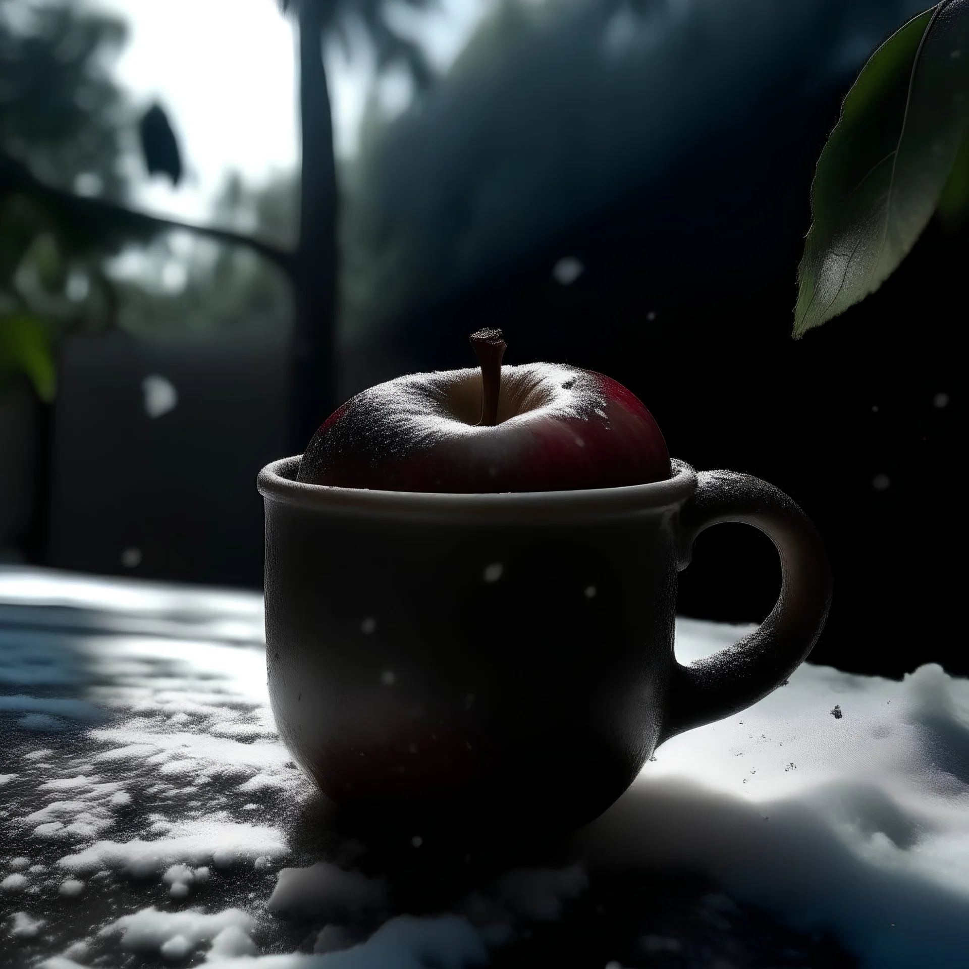 apple with snow and dark mood