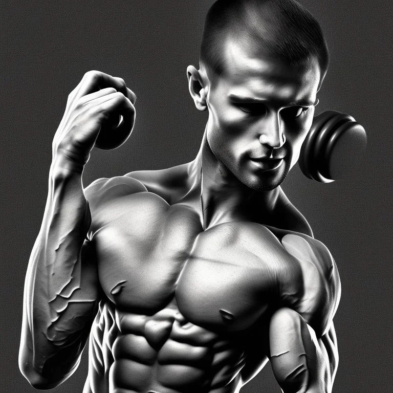 a man doing fitness, drawn with a pencil, black and white, minimal