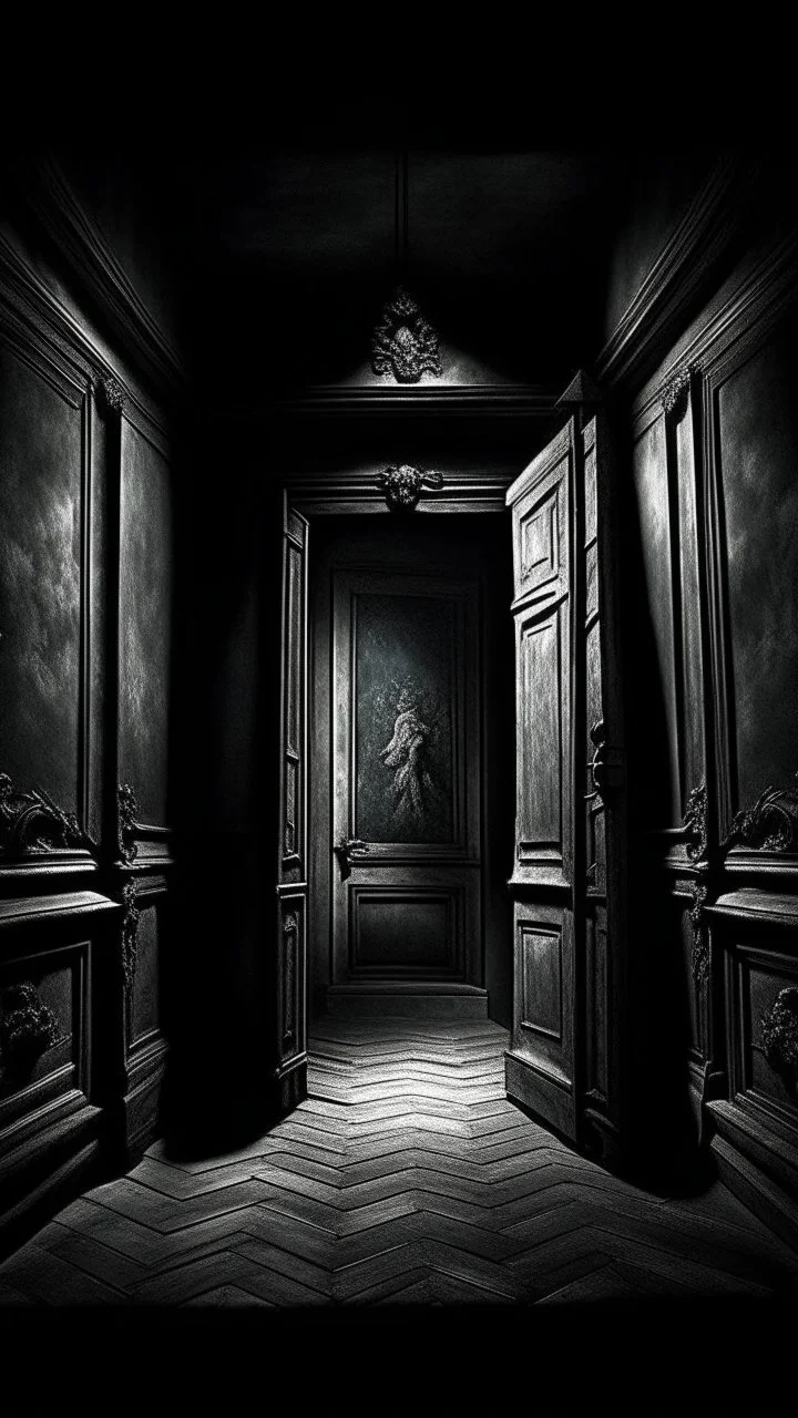 a dark room in a delusional state haunted by ghostly images, paint it in the baroque style, as if the man is horrified