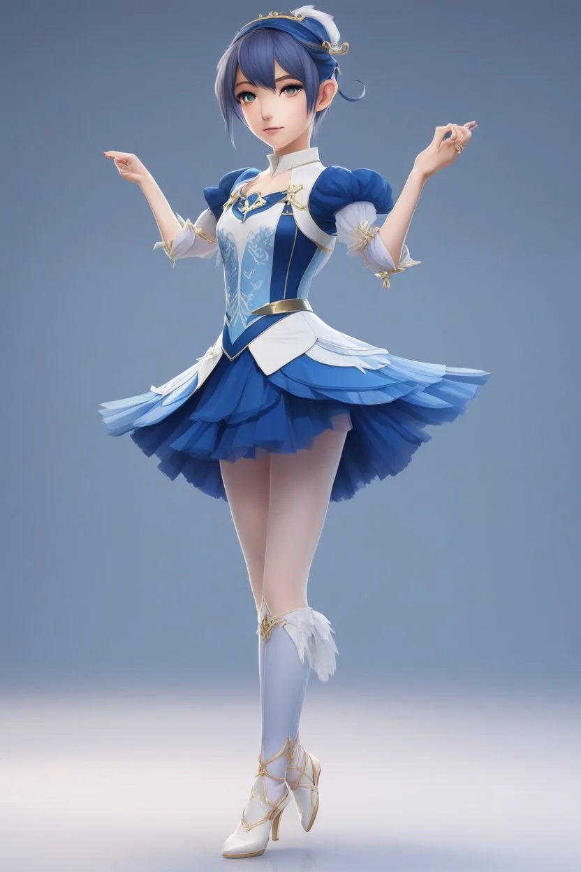 ballerina outfit, blue tones in the style of genshin impact