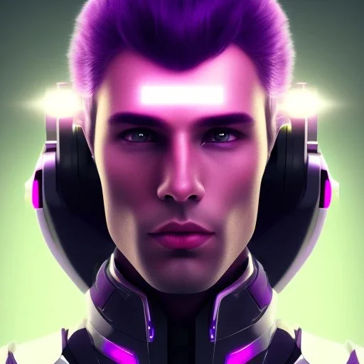 Cute boy face, Sci-fi character, purple backlight, pink and purple, scifi suit, profile, purple background, pink lighting