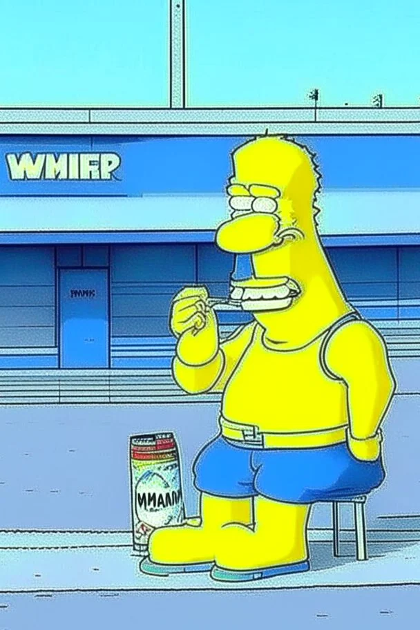 homer simpson smoking a joint outside of walmart