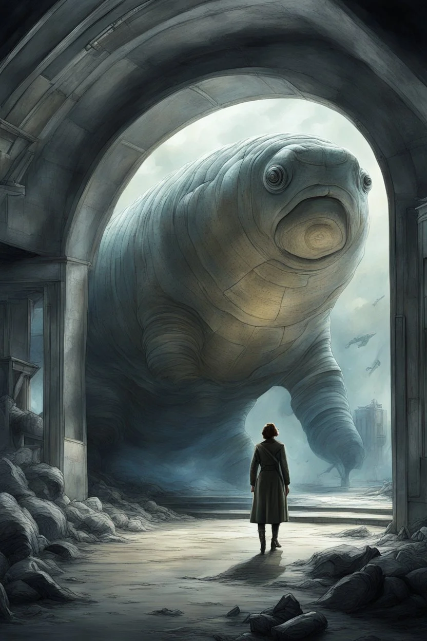 In a twist of fate, the captain, drawing upon her knowledge of World War II history, recognizes the parallels between this surreal encounter and the struggles of a war-torn world. She sees the giant tardigrade as a symbol of resilience, an ancient soldier hiding within the abandoned home of the starship's corridors. With a surge of inspiration, the captain understands that the true battle lies not in destroying the monster, but in finding a way to coexist. She envisions a world where the giant t