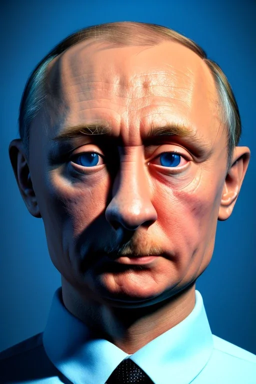 Waist up muppet Portrait, Vladimir Putin as muppet doll, Black suit, photo studio, blue background, unreal engine 5, concept art, art station, god lights, ray tracing, RTX, lumen lighting, ultra detail, volumetric lighting, 3d.