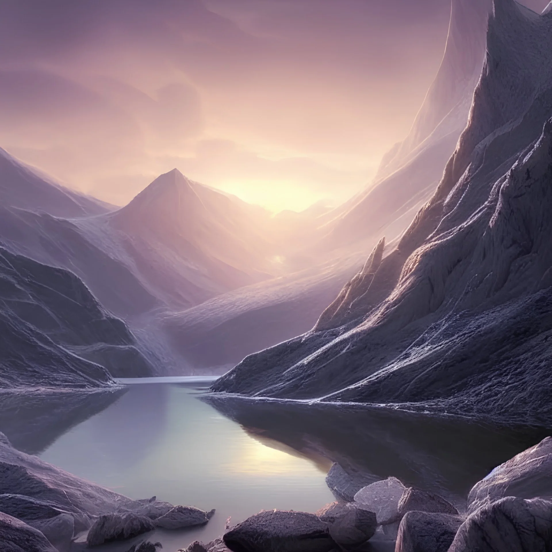 highly detailed glacial lake landscape, sunset, illustration, cinematic lighting, 4k, 8k, octane render, digital concept art, trending on artstation, pinterest, extremely detailed, ambient lighting, single frame