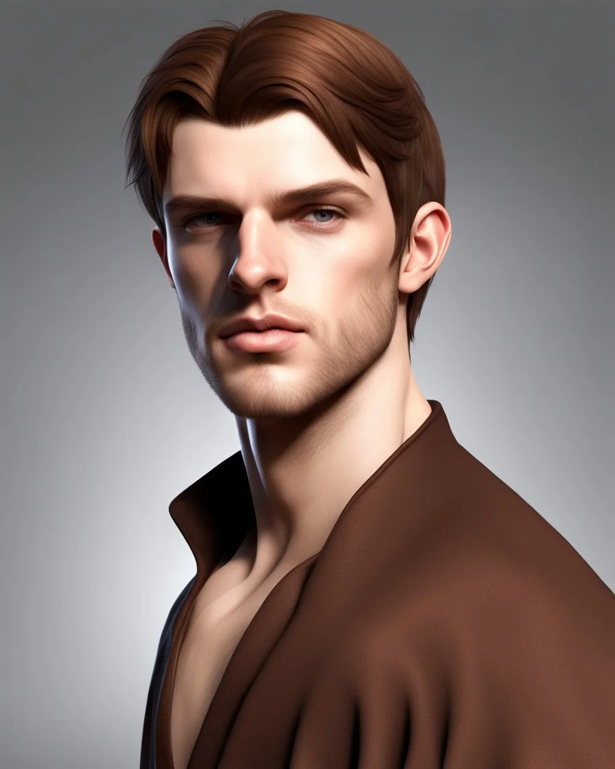 fantasy young noble swordman short brown hair photorealistic