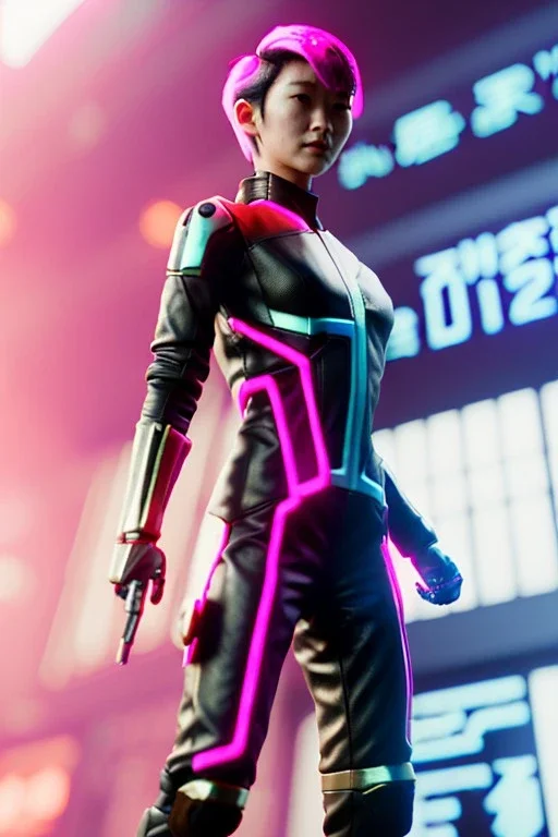 Scene, Asian cyborg woman, blade runner style :: symmetry photography, cyberpunk, pink hair, makeup, long line eye, light iris, :: latex coat, pink, white, black :: cinematic, Ultra realistic, dark scene, soft color, highly detailed, unreal engine 5, RTX, ultra detail, 3d, finely drawn, high definition.