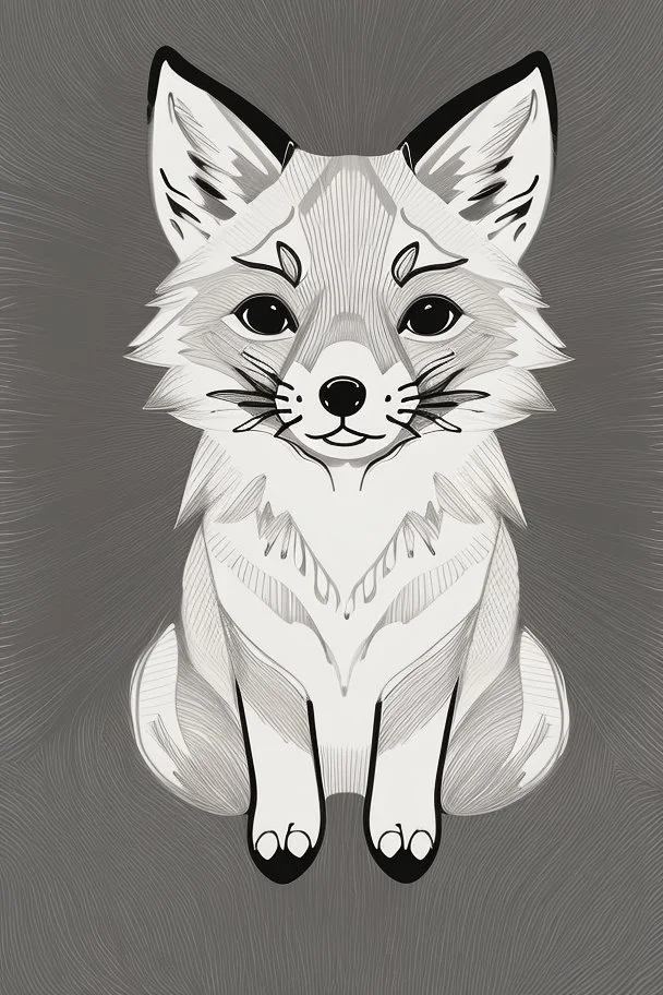 A delightful coloring page design showcasing an adorable baby fox in a charmingly naive art style. The artist has skillfully created a whimsical scene with minimal details and a focus on bold, thick black outlines. The endearing fox, prominently positioned in the center, is the highlight of this illustration. The all-white background beautifully complements the simplistic design, allowing young artists to unleash their creativity. As the baby fox takes center stage, a subtle hint of its natural