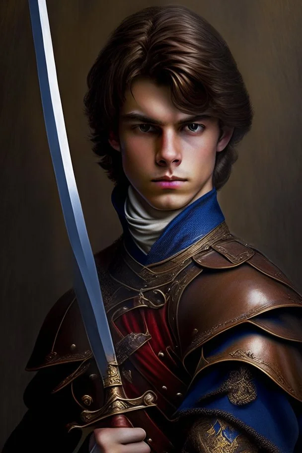 european brown hair young adult royal guard swordsman with rapier