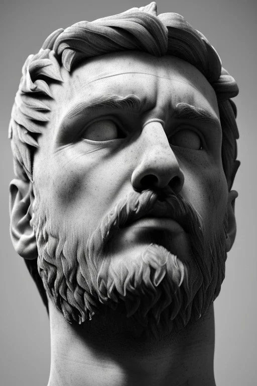 Ultra Realistic image, roman sculpture, white marble material, Lionel Messi, Laurel leaves crown, miguel angel style, chisel style, emperador, waist up portrait, epic, celestial, cinematic lighting, God light, god rays, 4k resolution, smooth details, ornate details, soft lighting, unreal engine 5, sky and clouds background.