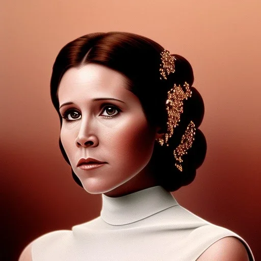 extremely detailed 8k hyperspace wallpaper,complete and photo realistic detailed head to waist stunning photo realistic portrait of carrie fisher as Princess Leia in star wars with photo realistic fine and simple hairstyle, brown eyes, professional majestic photo realistic painting by Ed Blinkey, Atey Ghailan, by Jeremy Mann, Greg Manchess, Antonio Moro, trending on ArtStation, Intricate, High Detail, Sharp focus, dramatic, by greg rutkowski, realism, beautiful and detailed lighting,