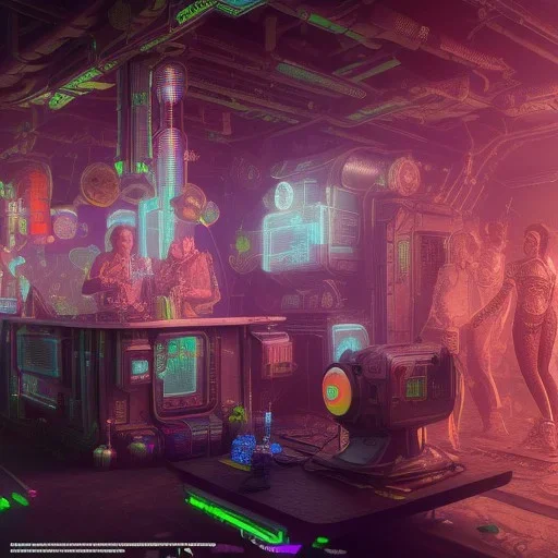 Cyberpunk caravan, ultra realistic, intricate details, ultra highly detailed, shiny, smooth, studio quality, octane render, Surrealism, Triadic colour scheme,glow-stick, ambient lighting,nightclub lighting, polaroid, 100mm, --ar 1:1 --v4