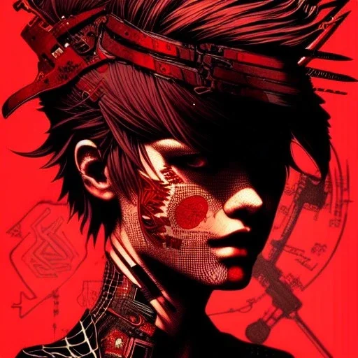 beautiful punk girl, hyper detailed, intricately detailed, illustration by <kilian eng> <Yoji Shinkawa>, darkred tones,