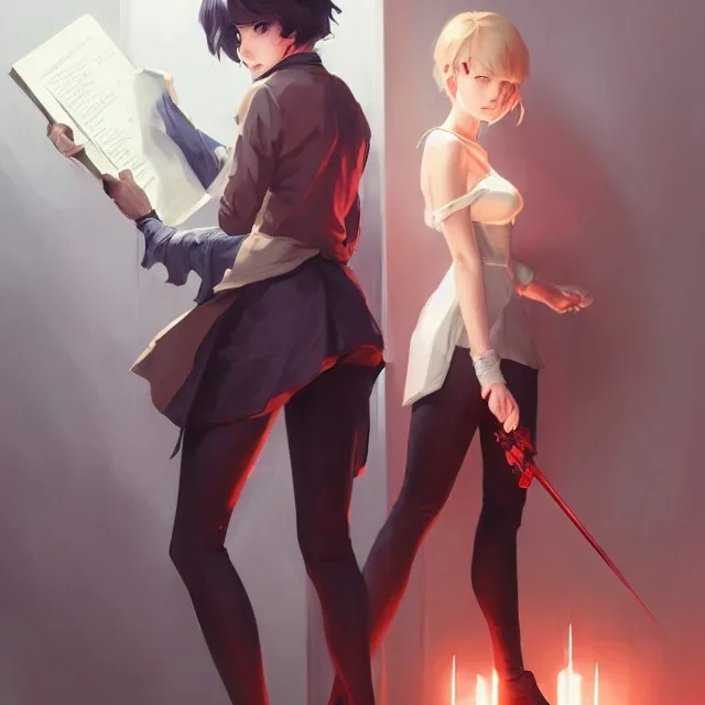 by wlop, ilya kuvshinov, krenz cushart, greg rutkowski, pixiv, sarah j. maas book cover style magician at the end of a corridor, smooth, sharp focus, d & d style, artstation, 4 k, hdr