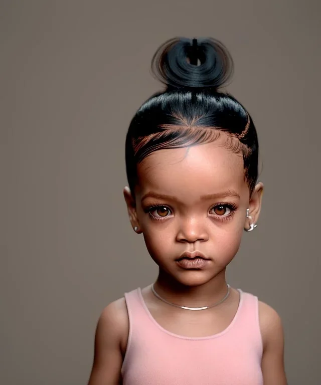 Rihanna toddler, full body, soft skin, dramatic lighting, hyper realistic