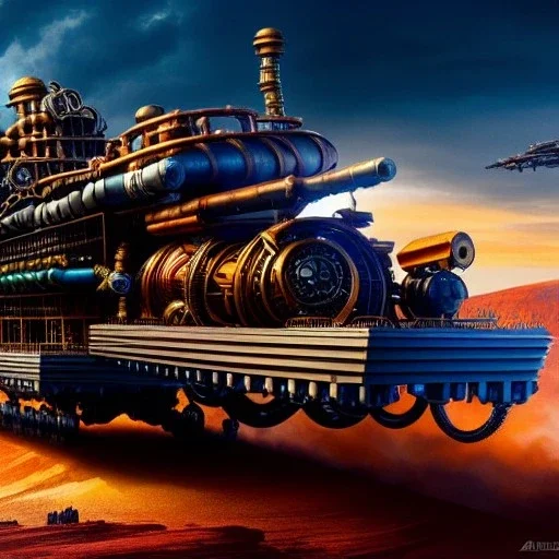 fullbody Drawing of 'sketch of steampunk Vehicles as in the movie mortal engines(2018)',intricate detail,andrea bonelli,Kilian Eng,Ohrai,evan lee,Aleksandr Sidelnikov,KyuYong Eom,three quarters frontal aerial view,toned colors,32k